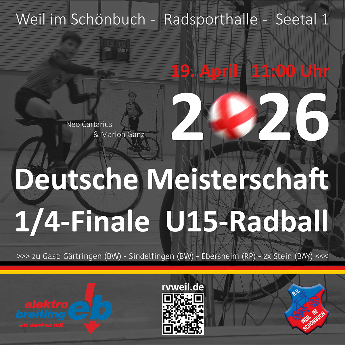 Viertelfinale Deutsche Meisterschaft U15-Radball am 19. April in Weil im Schönbuch
